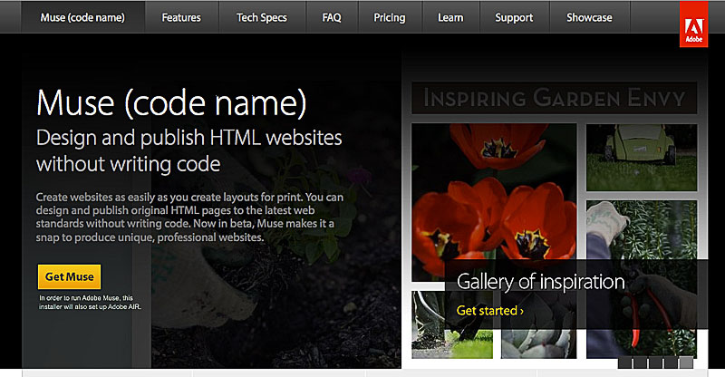 Adobe Muse web site homepage